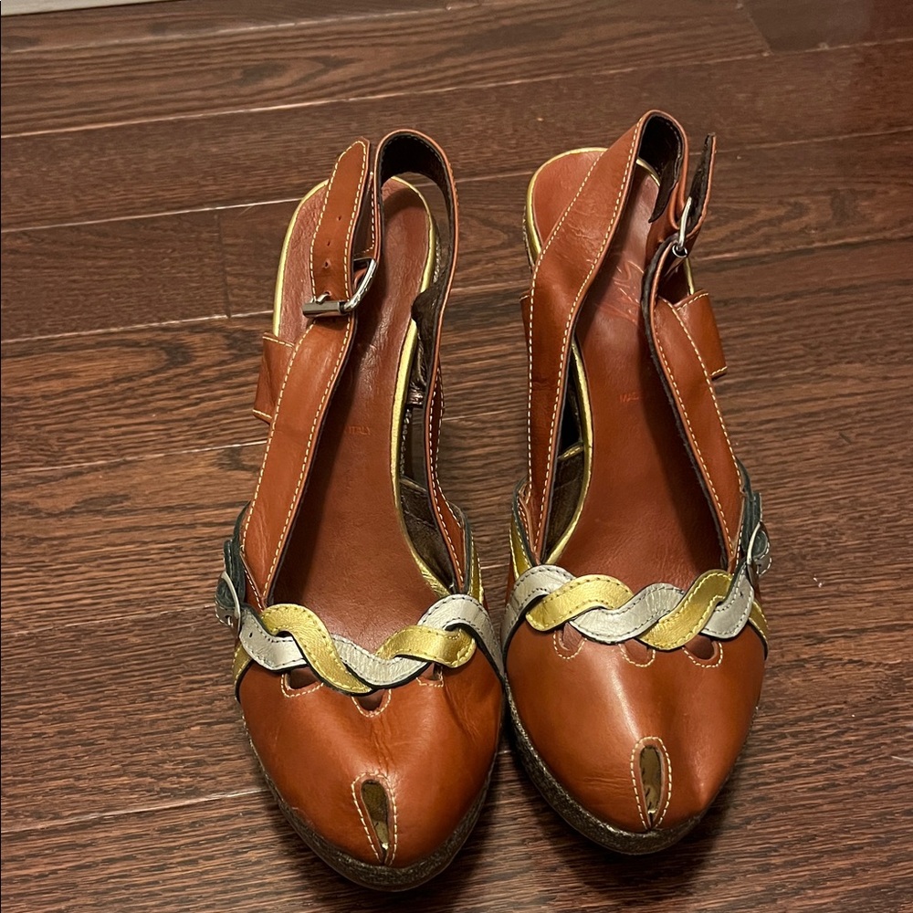 Miss Sixty Brown and Gold Wedges